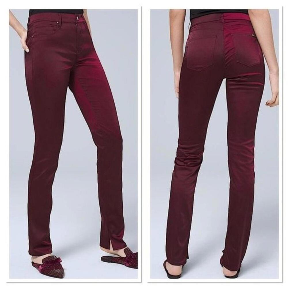 WHITE HOUSE BLACK MARKET High Rise Satin Slim Pants in Cabernet Red 00 25” NWT
